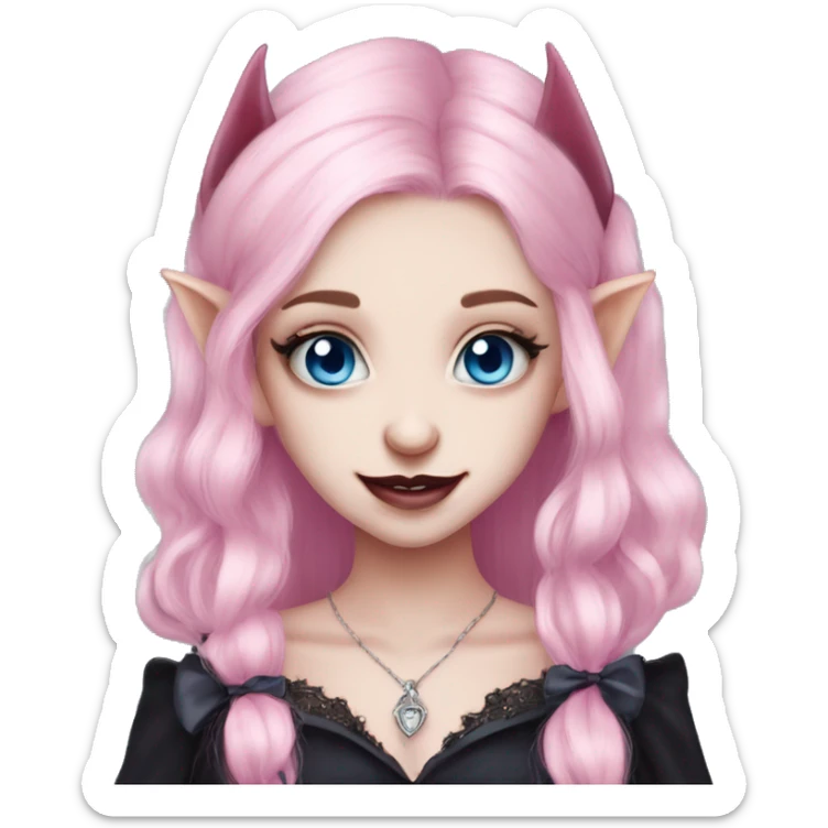 Cute pink pale vampire teeth vampire goth princess elf ears blue eyes pink hair sticker
