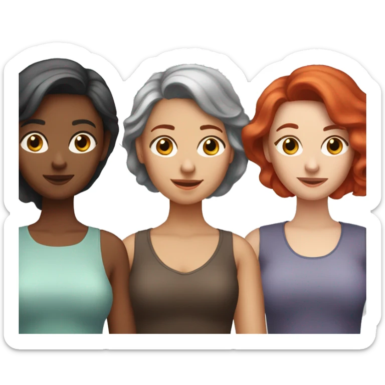 Three girlfriends. One grey hair, one red head, and one dark brown hair sticker