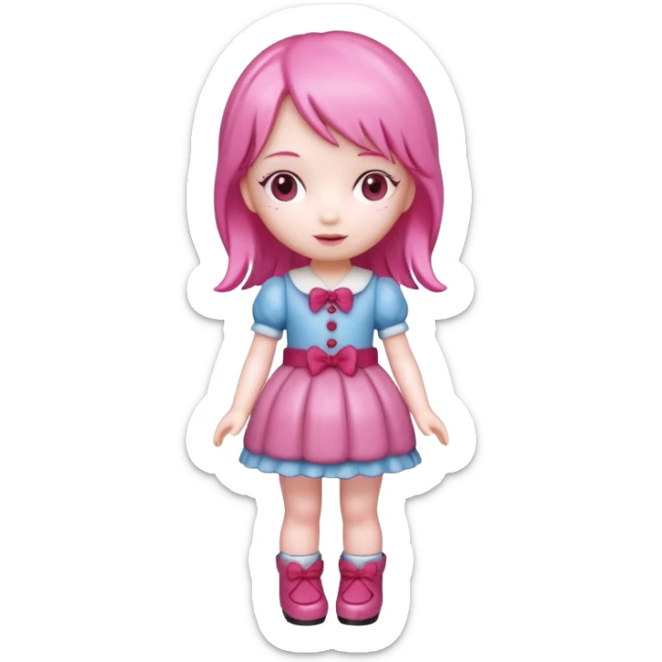 Isolated detaile illustration of the most modern raspberry torte doll figurine full body with pink hair sticker