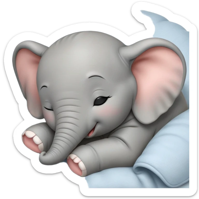 meme-worthy-cute-sleeping-baby-elephant-portrait-emoji,-head-resting-peacefully-with-a-contented-smile,-showcasing-a-delightfully-tiny-build-and-a-luxuriously-soft-gray-hide,-eyes-shut-in-a-serene,-restful-nap,-simplified sticker
