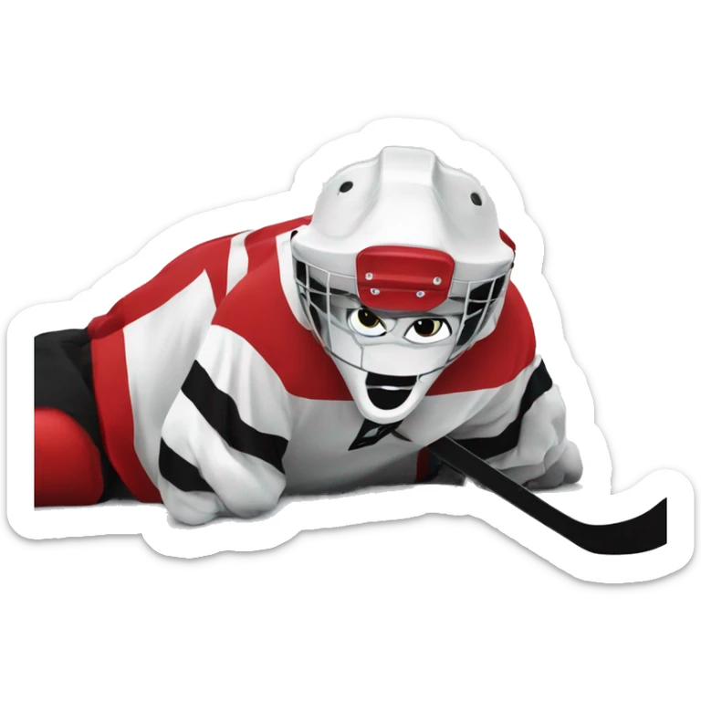 A wolf hockey player lies on the ice in a red white and black uniform A wolf hockey player lies on the ice in a red white and black uniform sticker