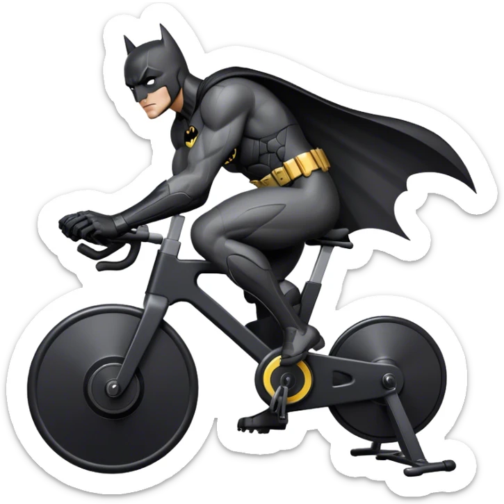 black Batman suit on a spinning bike, wheel behind him sticker