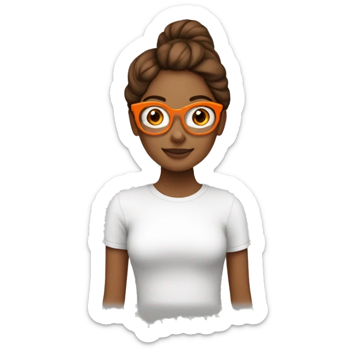 Una chica con cabello largo, lacio, de color naranja. Que tenga lentes y ojos marrones  sticker