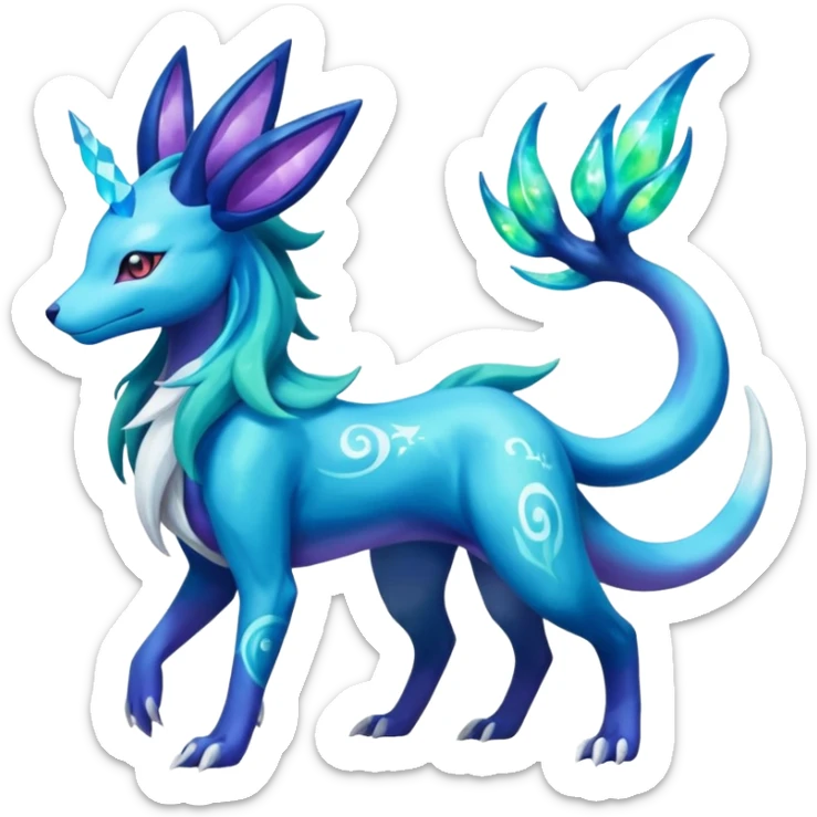 Shiny Starry Nebula Suicune-Aurorus-Salandit-Glaceon-Meganium-fusion (full body) sticker