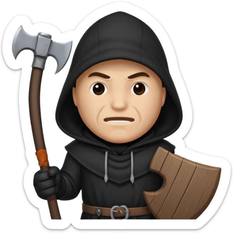an executioner with a black hood/ sheet on his face so we can't see his face and a big axe in his hand sticker