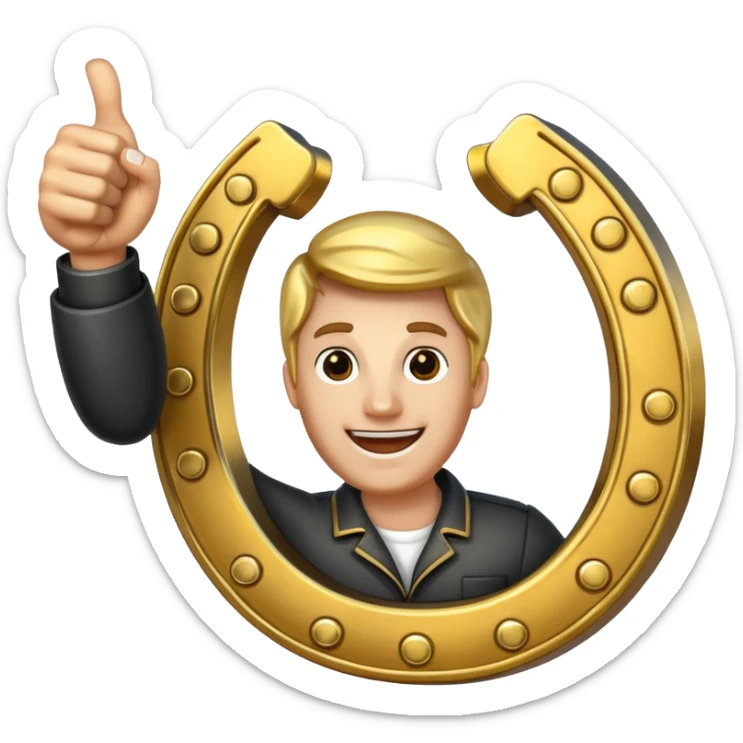 Emoji is an iron golden horseshoe with a thumbs up in the middle (Like) sticker