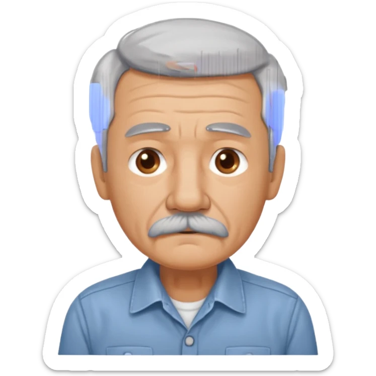 Old man with gray hair and mustache and working shirt a little sad sticker