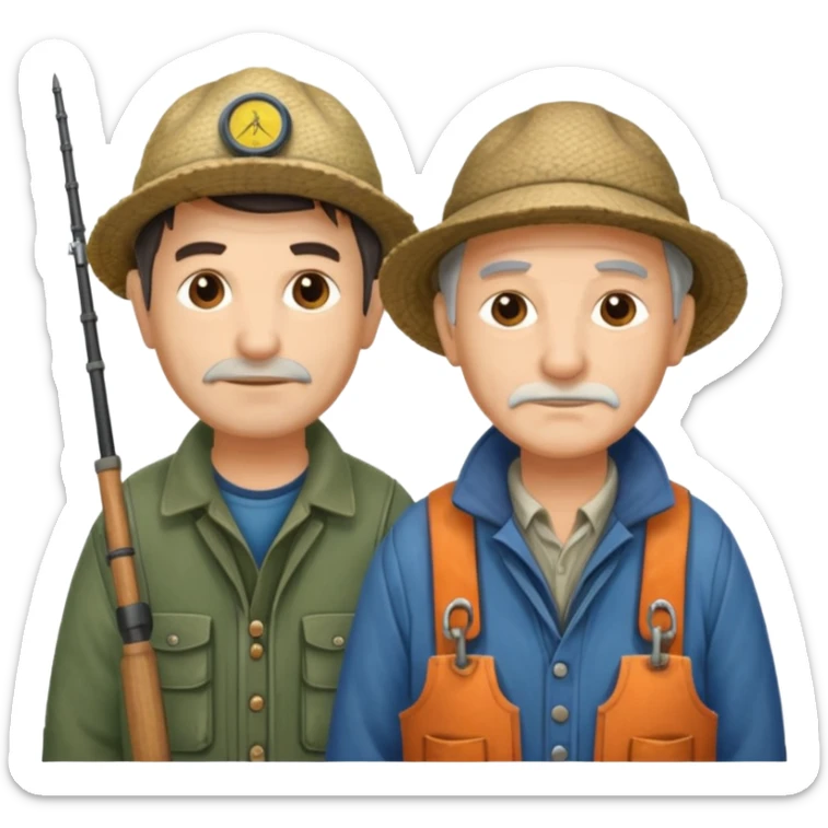 2 pescadores uno mayor y el otro joven, piel clara y pelo oscuro sticker