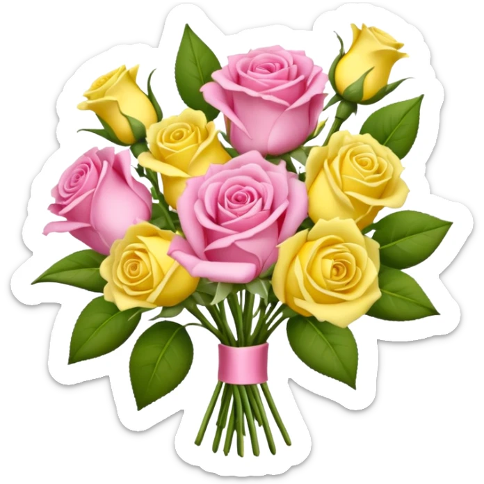 A mixed bouquet of pink roses and yellow lisianthus sticker