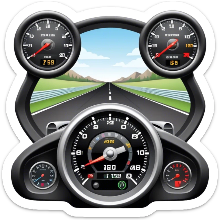 An icon showing a racing game interface, inspired by Grand Turismo. The design features a garage with a selection of high-performance cars, along with race track visuals in the background. Speedometer, lap timer, and other HUD elements add to the excitement. Transparent background sticker
