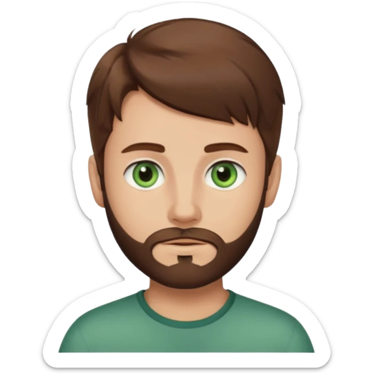 a boy with brown hair, with bluey green eyes, a little bit of beard sticker