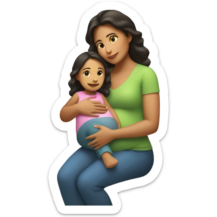 Hispanic Mom pregnant with a little girl sitting next to her sticker
