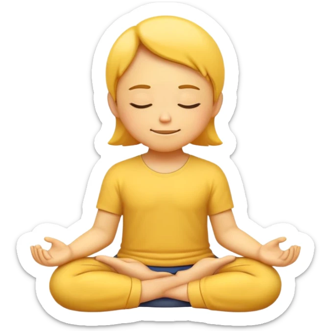 classic yellow emoji meditating, hands resting on knees, eyes closed, serene smile sticker