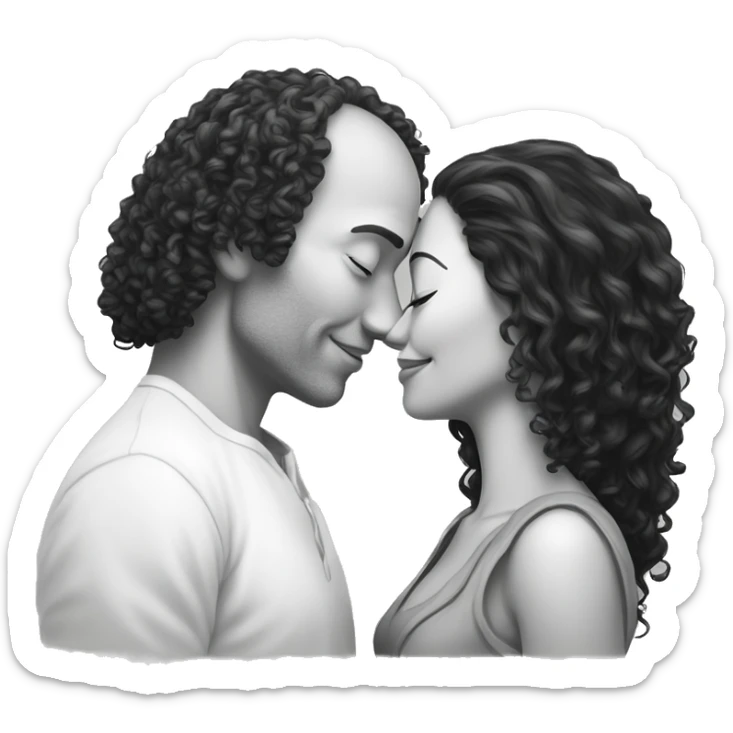 intimate moment between lovers, red bald man, long black curly hair woman sticker