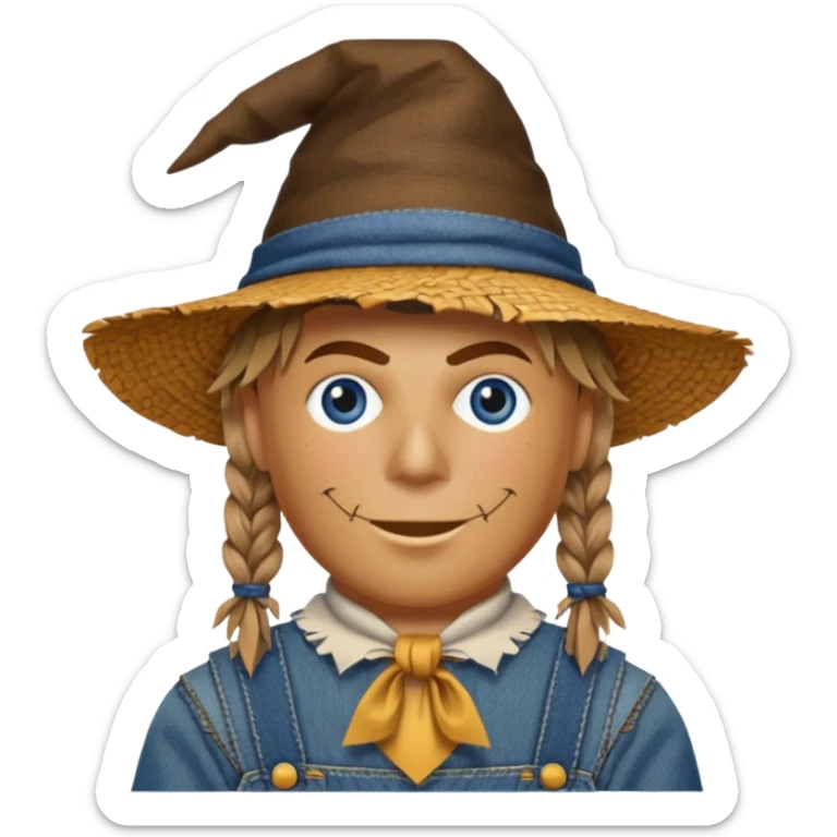 Scarecrow from the Wizard of Oz with dark blue eyes and outfit sticker