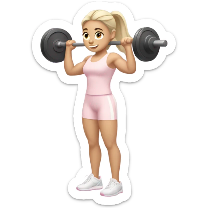 caucasian girl with pale pink gym outfit lifting weights sticker
