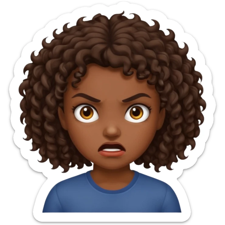 angry girl with dark skin and brown curly hair  sticker