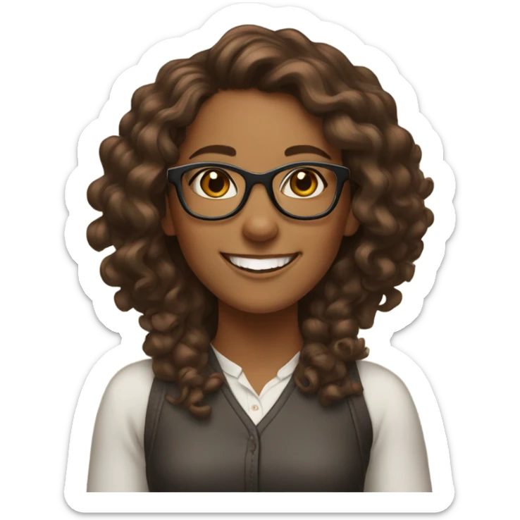 Brown girl with brown long curly hair with glasses and make her happy sticker