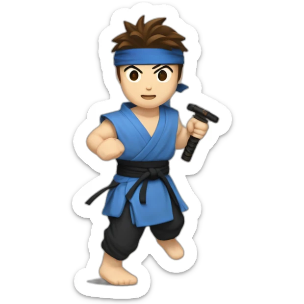 ryu,ninja,barefoot,blue-sleeveless-outfit,brown-hair,running-to-the-right,slashing-sword sticker