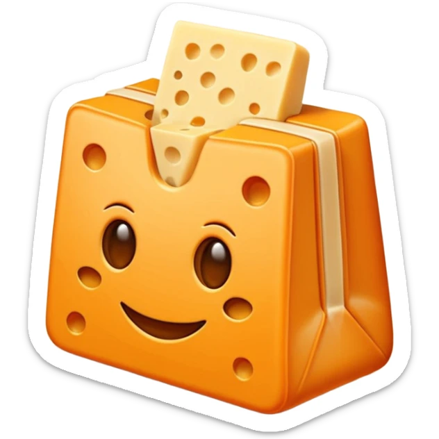 Emoji minimalista de una bolsa naranja de Cheese Tris estilo caricatura, con algunos palitos de queso visibles y líneas simples tipo emoji sticker