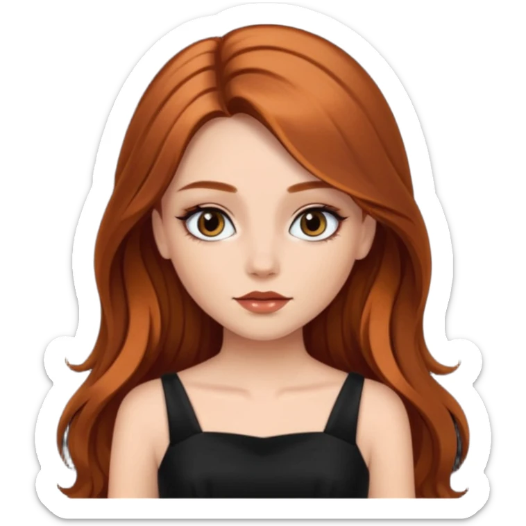 Medium copper brown long hair girl wearing makeup and a black dress  sticker