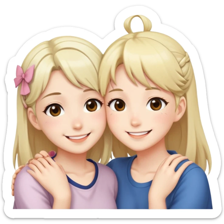 Two cute anime girls with their faces pressed together cheek to cheek, smiling happily sticker