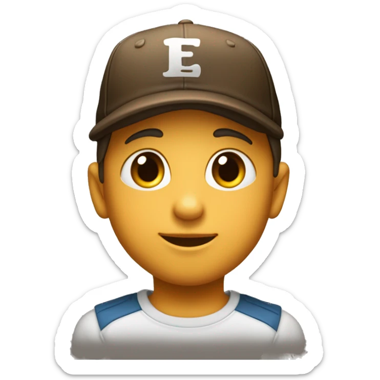 un petit garcon avec une casquette à l'e noir et une peau un petit peu  bronzé et un teeshirt blan  sticker