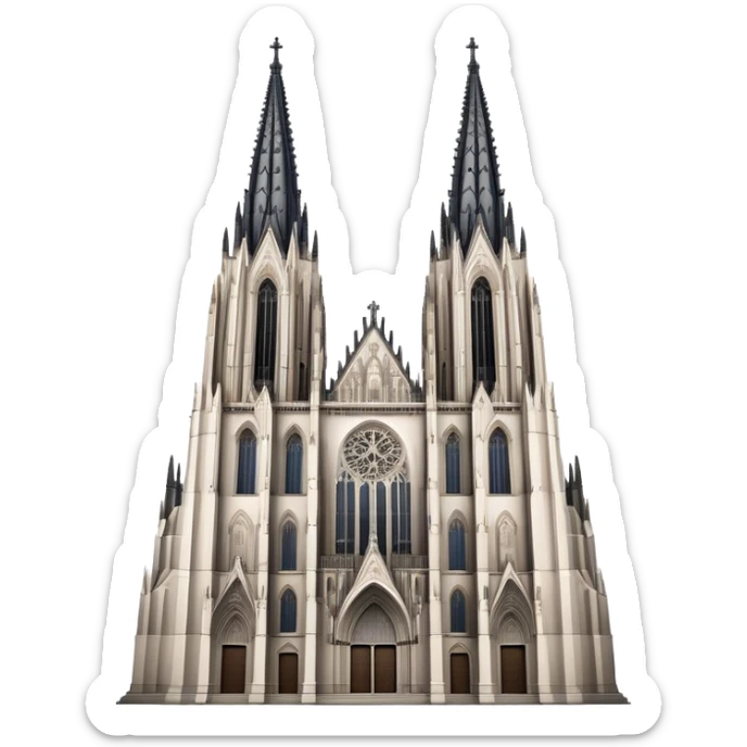 Cinematic Realistic Cologne Cathedral Landmark Emoji, showcasing Gothic architecture rendered with detailed stone textures and majestic, dynamic lighting. two tall  tall towers on either side sticker