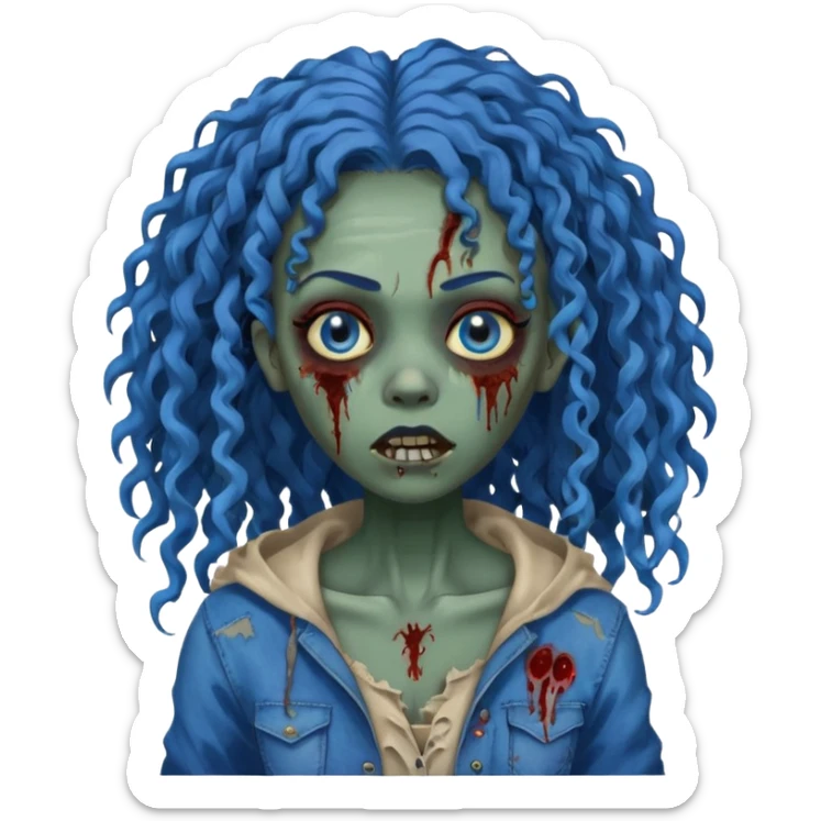 🧟‍♀️ faca uma mulher negra zumbi de cabelo cacheado azuis e longos sticker