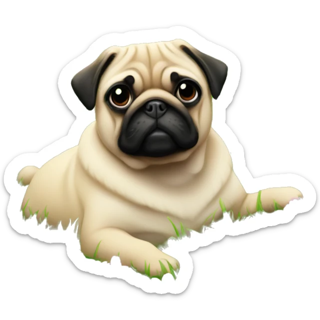 À pug lied in the grass in the middle of Flowers sticker