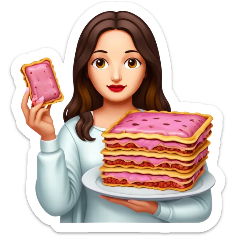 pop art neon Monalisa holding Melted pink gooey spam meat lasagna sticker