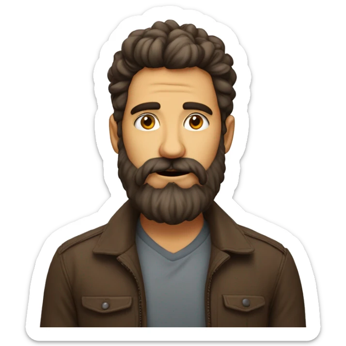 Homme barbu brun avec longs cheveux bouclés  sticker