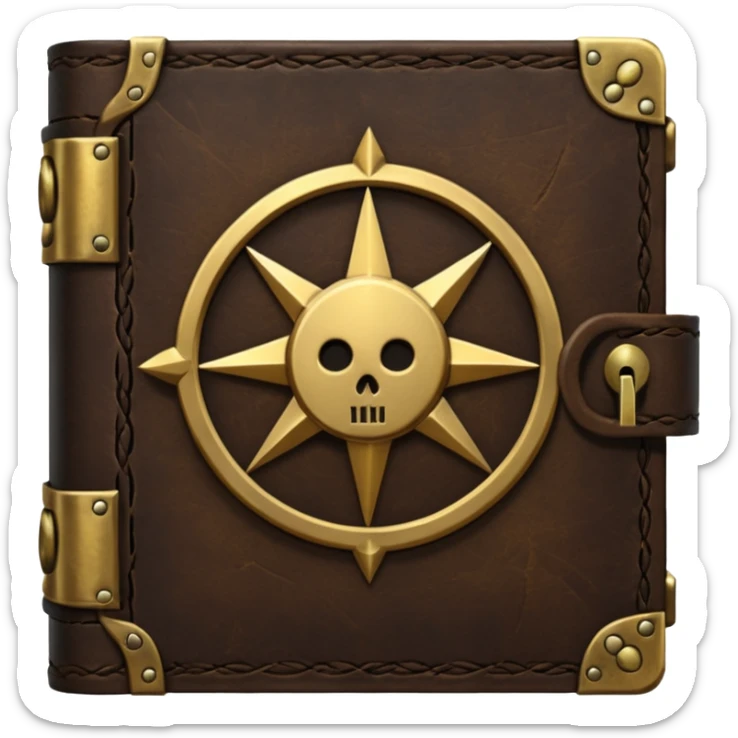 Ancient spellbook with metal lock and sigil, dark fantasy sticker