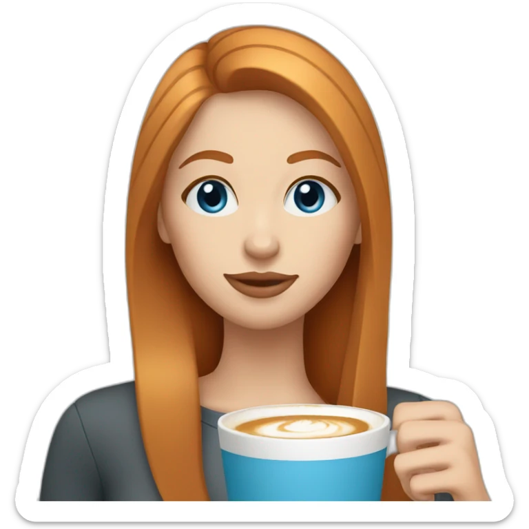 Ginger straight hair and blue eyes woman drinking a latte  sticker