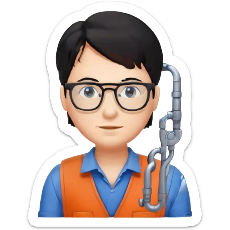 Plumber with black hair, glasses and blue eyes and salopette sticker