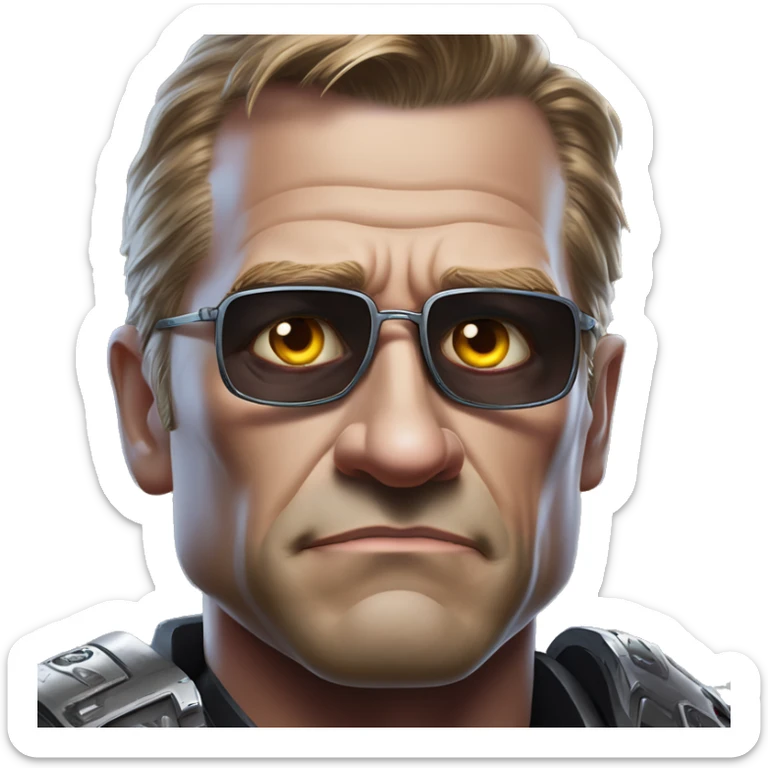 US president Terminator in Warcraft style, oil paint, mysterious eyes, intricate lips, masterpiece pose, odd perspective, beautiful, desirable, logical, midsommar, ikea sticker