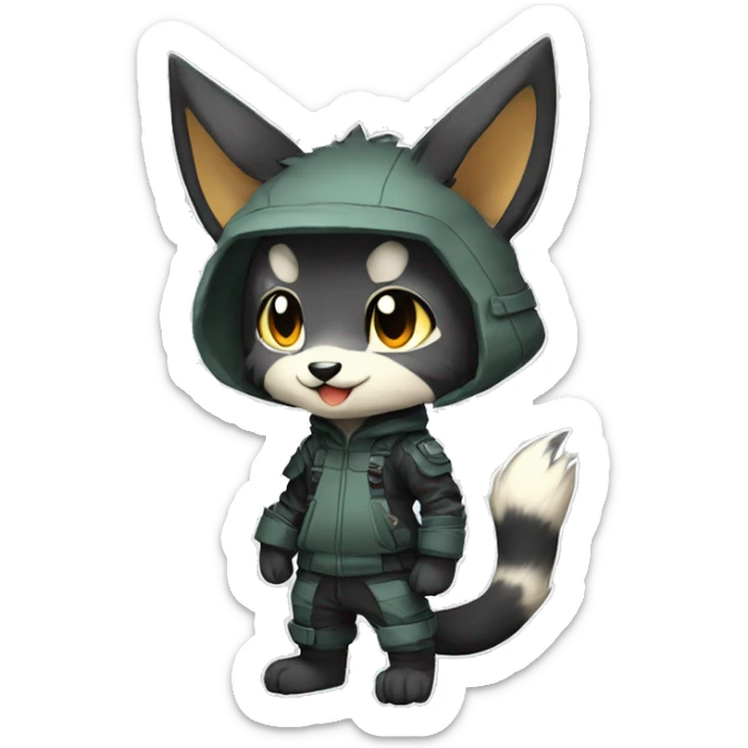 Kemono-style, Chibi, Anthro-Fur-Sona-Fakémon, techwear, Full Body sticker