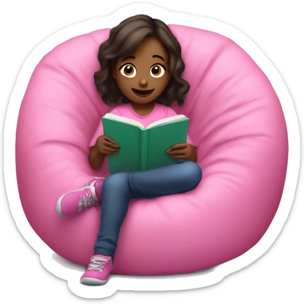 Girl in pink beanbag chair reading a book  sticker
