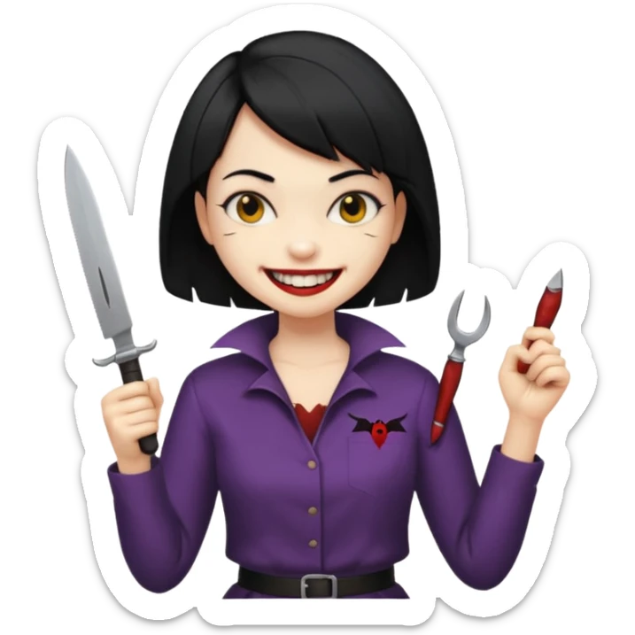 a girl classic smiley with a nife on the bach and vampire theet sticker