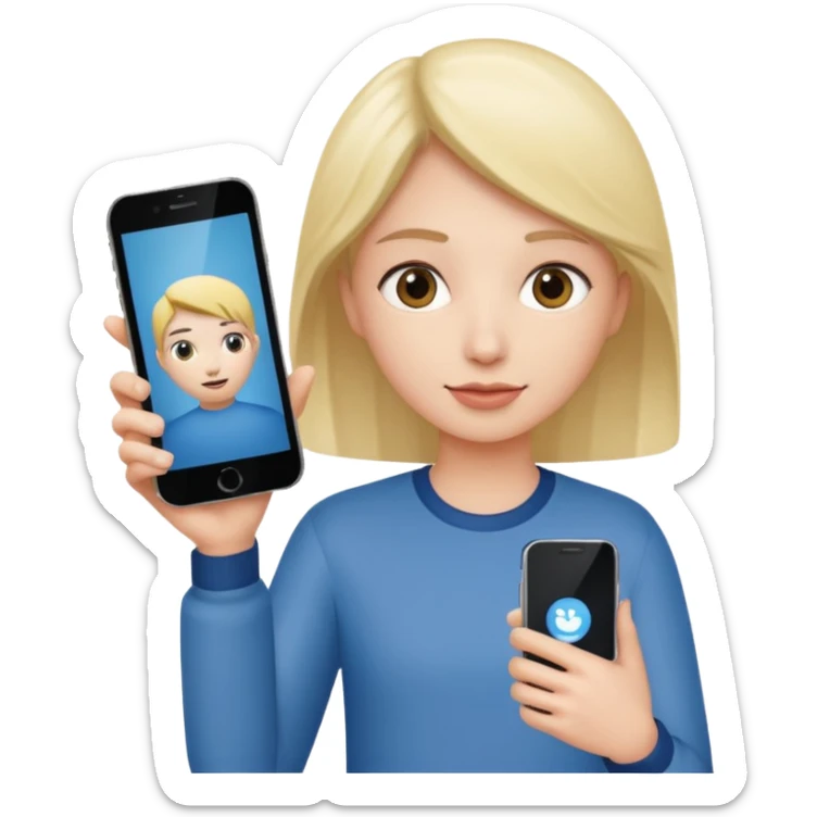 pink video call between one person holding the phone with a person on the phone screen sticker