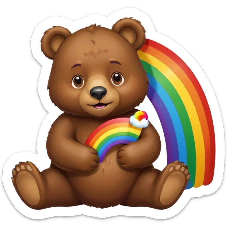 bear holding a rainbow sticker