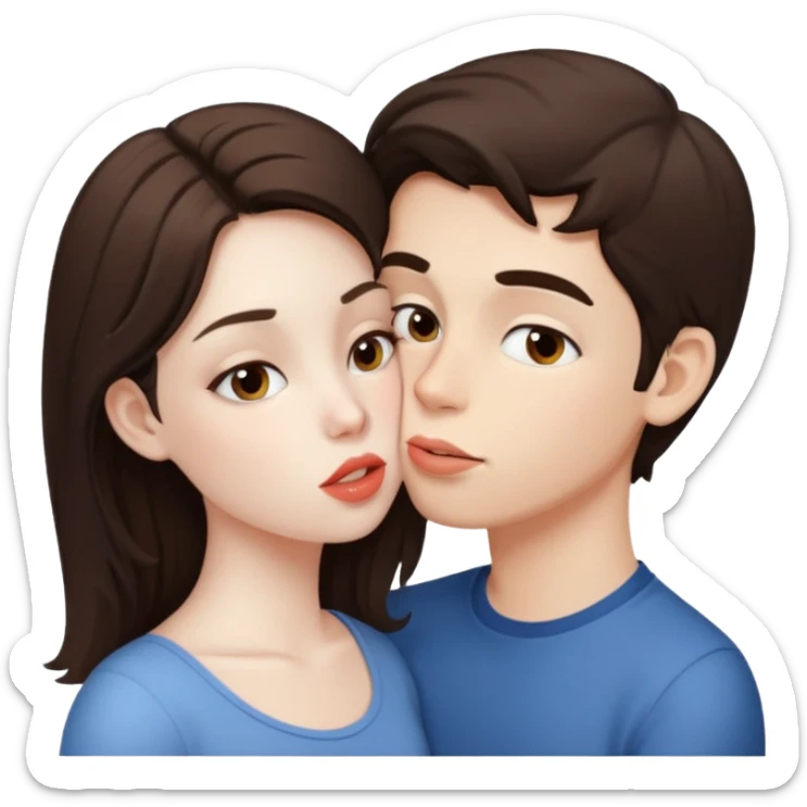 brunette boy pale skin and brunette girl kiss sticker