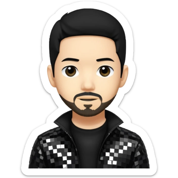 Mike Shinoda from Linkin Park with black hair, black sequin outfit sticker