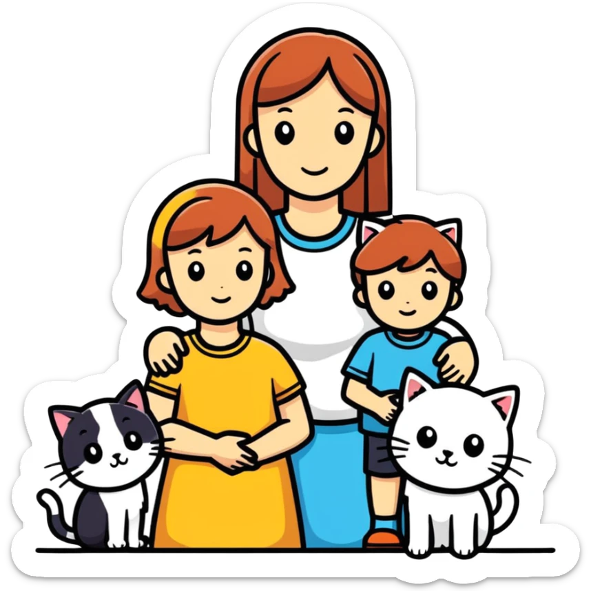 Family , mother,,sister,brother,sister,,cat sticker