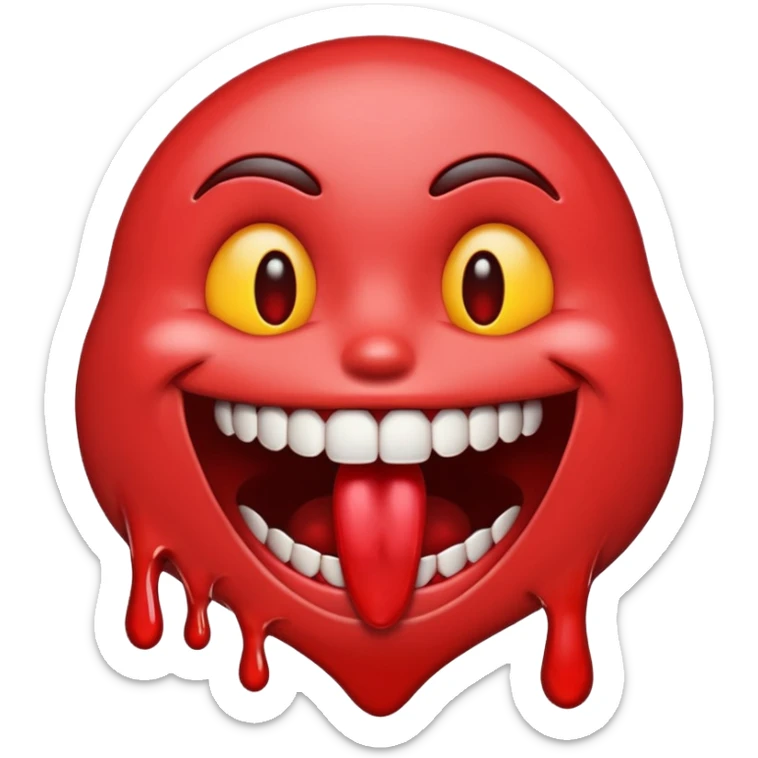 An emoji smiling open mouth with blood on mouth leaking out  sticker