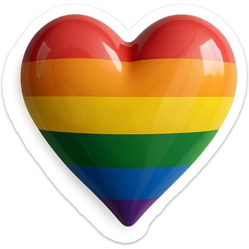 A photorealistic realistic heart in rainbow pride colors with no background, isolated and background removed. sticker