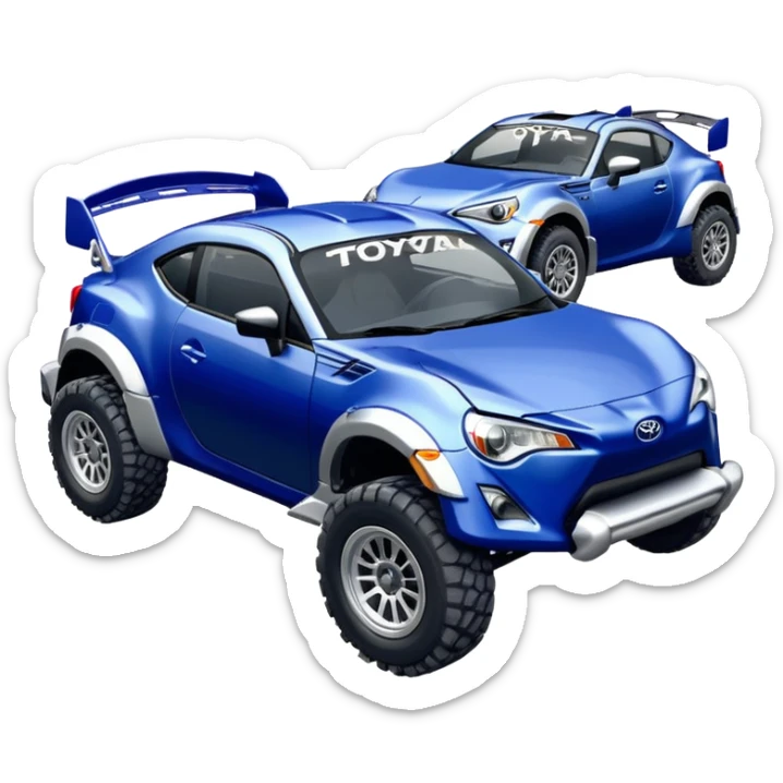 Rally race car Widened roof Long wheelbase widened pearly midnight snow dark blue 2nd generation 2025 Toyota 86 off-road racer chrome nerf bars,side steps mounted under-door-sill climbing rock sliders, and silver satin wheels  sticker