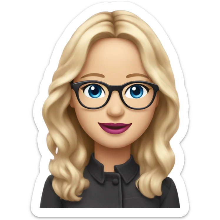 Happy Jennifer Lawrence,  blue eyes wearing glasses and pink lipstick  sticker