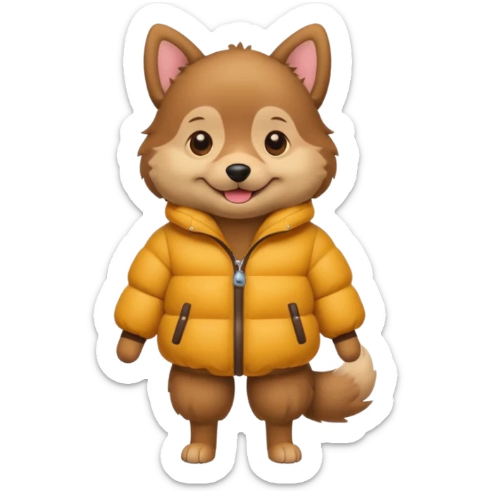 a full body of cute dog with puffer clothes sticker
