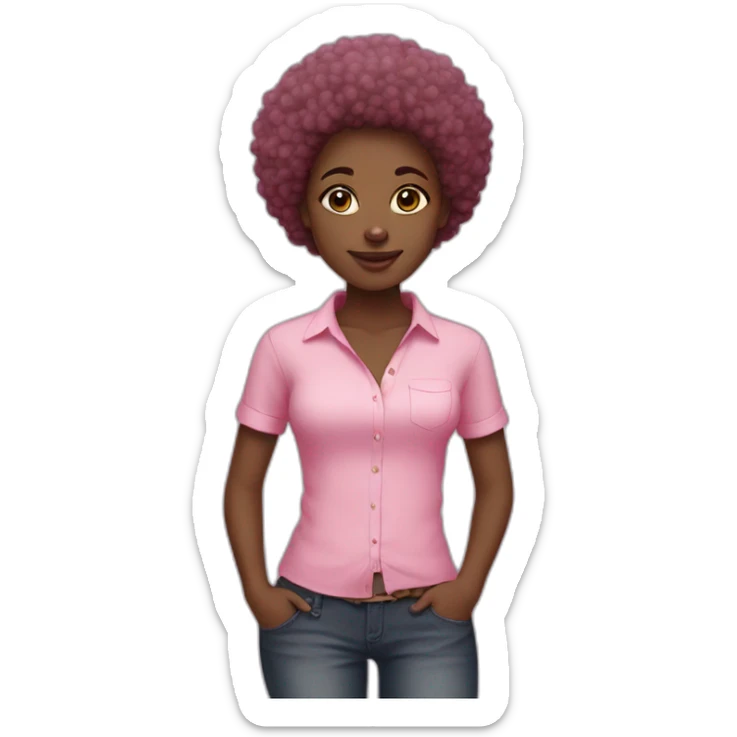 African girl, super short afro, brown eyes,pink shirt sticker